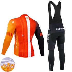 Ineos Grenadiers Radbekleidung Radtrikot Langarm + Lang Trägerhose Winter Thermal Fleece 2025